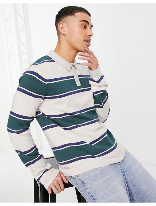 River Island rugby stripe polo in green