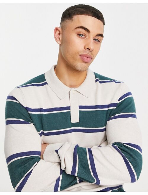 River Island rugby stripe polo in green