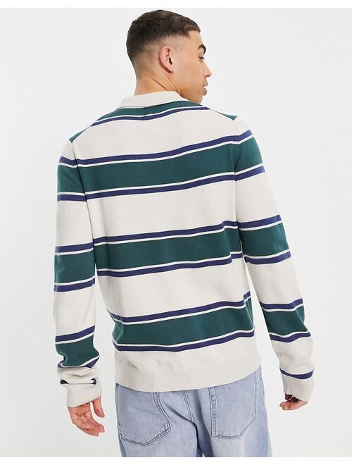 River Island rugby stripe polo in green