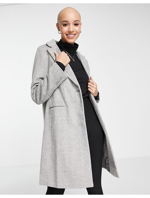 New Look tailored check coat in gray twill