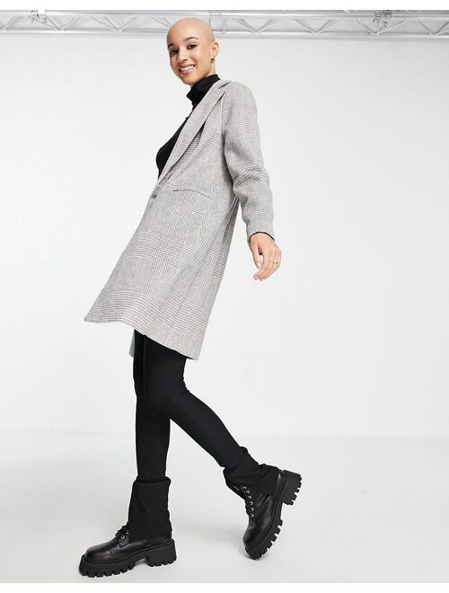 New Look tailored check coat in gray twill