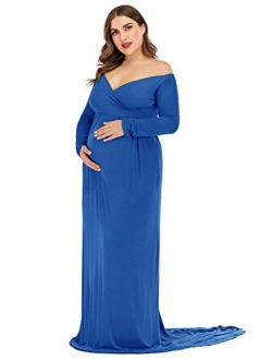 ZIUMUDY Maternity Off Shoulder Half Circle Gown Maxi Photography Dress Baby Shower Photo Props Dress