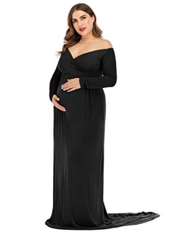 ZIUMUDY Maternity Off Shoulder Half Circle Gown Maxi Photography Dress Baby Shower Photo Props Dress