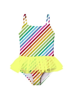 swimsobo Girls Swimsuits Bathing Suit One Piece Bikini 3D Printed Halter Sunsuit with Ruffle Tulle Frill 3-10T