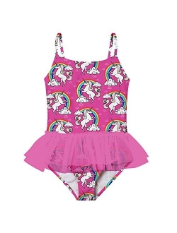 swimsobo Girls Swimsuits Bathing Suit One Piece Bikini 3D Printed Halter Sunsuit with Ruffle Tulle Frill 3-10T