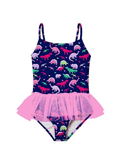 swimsobo Girls Swimsuits Bathing Suit One Piece Bikini 3D Printed Halter Sunsuit with Ruffle Tulle Frill 3-10T