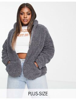 Curve teddy borg funnel neck jacket in gray