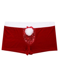 YiZYiF Christmas Holiday Mens G-String Thongs Flannel Christmas Santa Claus Boxer Briefs