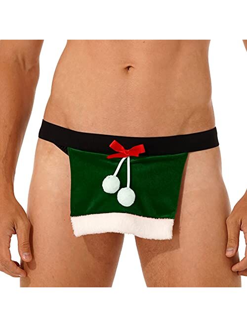 YiZYiF Christmas Holiday Mens G-String Thongs Flannel Christmas Santa Claus Boxer Briefs