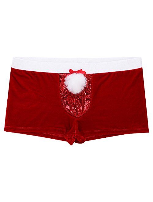 YiZYiF Christmas Holiday Mens G-String Thongs Flannel Christmas Santa Claus Boxer Briefs