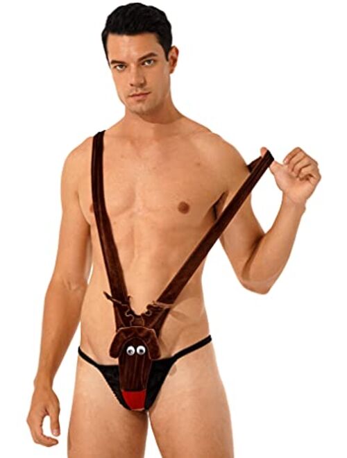 Freebily Sexy Men's Novelty Christmas Santa Gag Gift Reindeer Mankini G-Strings Thong Underwear