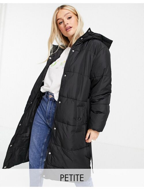 New Look Petite belted padded jacket in black