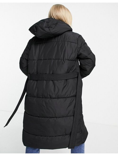 New Look Petite belted padded jacket in black