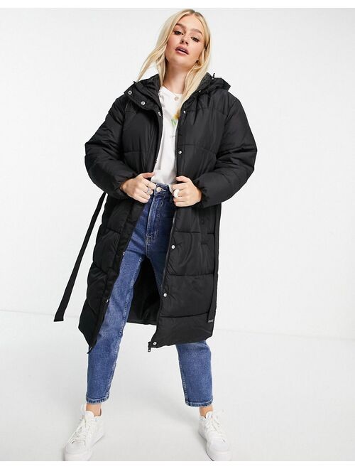 New Look Petite belted padded jacket in black