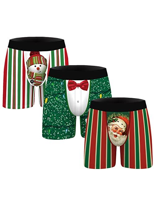 GLUDEAR Men's 3-Pack Funny Ugly Christmas Boxers Novelty Humorous Boxer Shorts Underwear