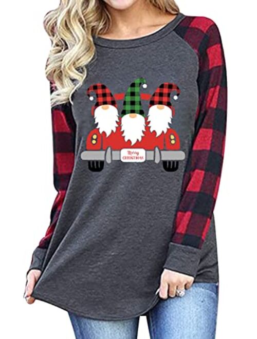 Gnome Christmas Shirt Women Funny Graphic T-Shirt Gnome Tee Raglan Baseball Tops Holiday Clothes