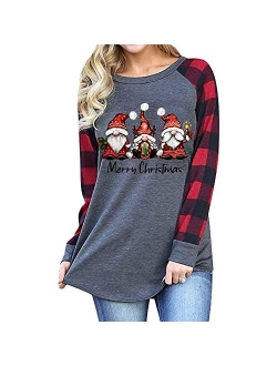 T&Twenties Women's Christmas Gnome Shirt Cute Raglan Baseball Gnome T Shirts Christmas Short Sleeve Long Sleeve 3/4 Tees