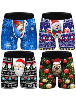 FLYCHEN Men Christmas 4 Pack Boxer Briefs 3D Printed Funny Underwear