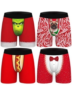 FLYCHEN Men Christmas 4 Pack Boxer Briefs 3D Printed Funny Underwear