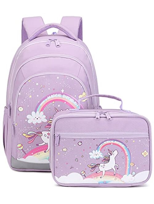 Abshoo Cute Kids Backpack For Girls Kindergarten Elementary Unicorn School Backpacks Set with Lunch Box (Unicorn Teal)