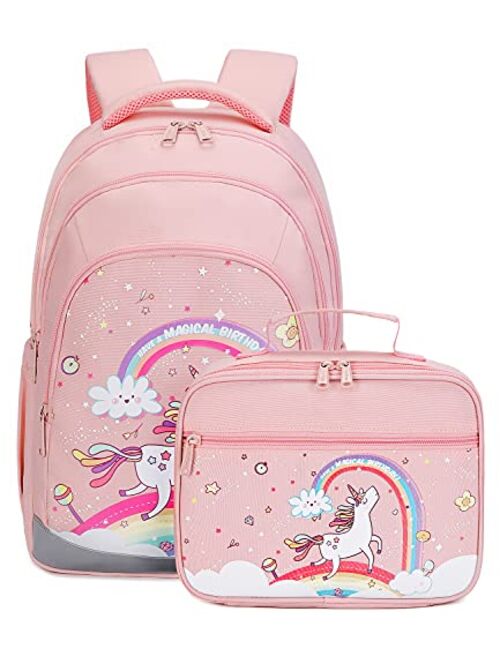 Abshoo Cute Kids Backpack For Girls Kindergarten Elementary Unicorn School Backpacks Set with Lunch Box (Unicorn Teal)