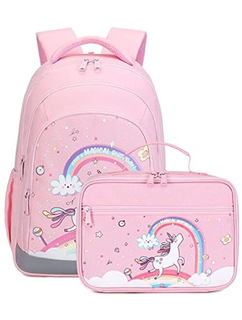 Abshoo Cute Kids Backpack For Girls Kindergarten Elementary Unicorn School Backpacks Set with Lunch Box (Unicorn Teal)