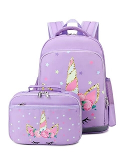 Backpack for Girls Kids Backpack with Lunch Box Lightweight Rainbow Preschool Kindergarten Bookbag