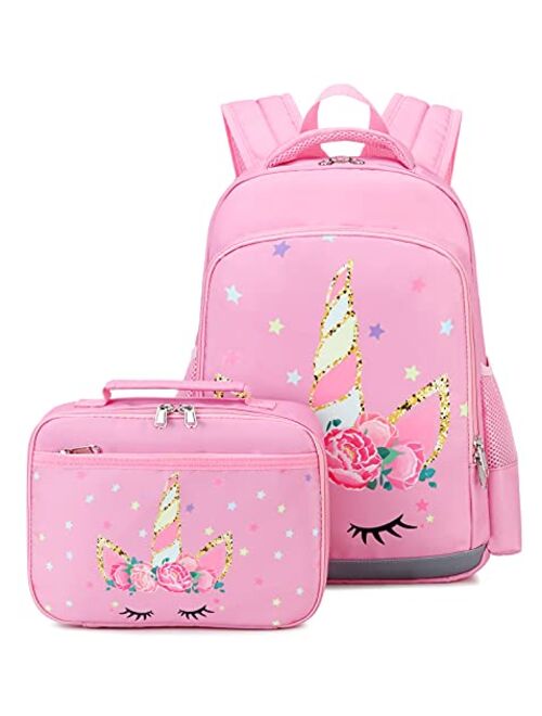 Backpack for Girls Kids Backpack with Lunch Box Lightweight Rainbow Preschool Kindergarten Bookbag