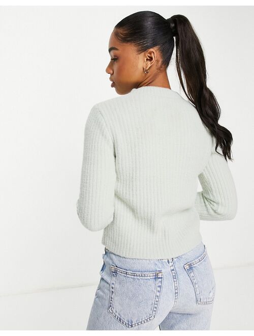 New Look fluffy knit ribbed sweater in light green