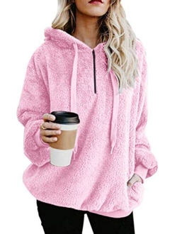 American Trends Oversized Sweatshirts for Women Athletic Womens Sherpa Hoodie Fluffy Women's Hoodies Pullover with Pockets