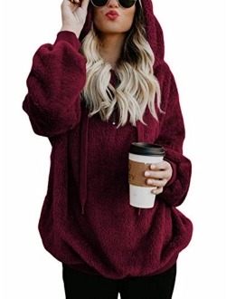 American Trends Oversized Sweatshirts for Women Athletic Womens Sherpa Hoodie Fluffy Women's Hoodies Pullover with Pockets