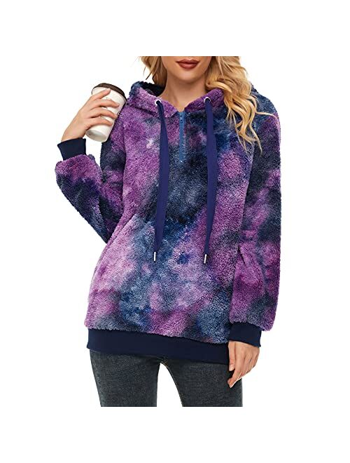 American Trends Oversized Sweatshirts for Women Athletic Womens Sherpa Hoodie Fluffy Women's Hoodies Pullover with Pockets