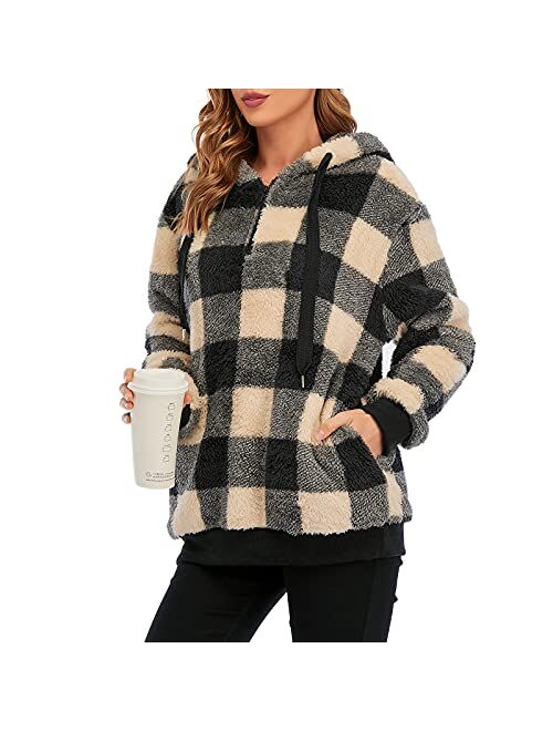 American Trends Oversized Sweatshirts for Women Athletic Womens Sherpa Hoodie Fluffy Women's Hoodies Pullover with Pockets