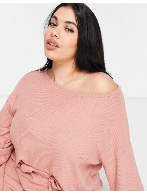 New Look Curve off-the-shoulder ribbed top in light pink