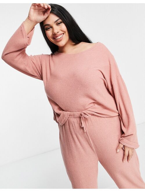 New Look Curve off-the-shoulder ribbed top in light pink