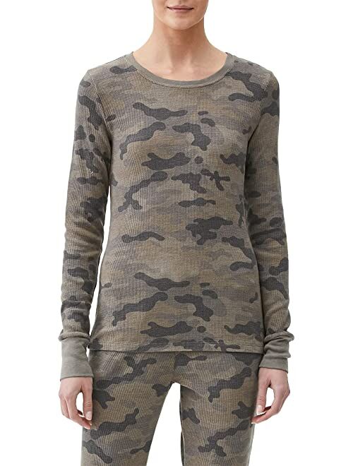 Michael Stars Juliet Camo Printed Thermal Long Sleeve Crew Neck