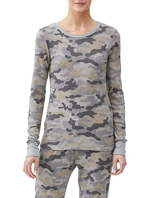 Michael Stars Juliet Camo Printed Thermal Long Sleeve Crew Neck