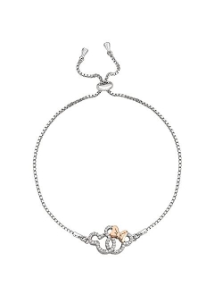 Jewelry - Mickey and Minnie Mouse Sterling Silver Pave Cubic Zirconia Lariat Bracelet - Officially Licensed