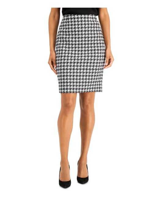 Kasper Houndstooth-Print Pencil Skirt