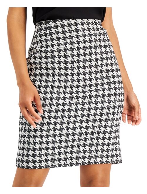 Kasper Houndstooth-Print Pencil Skirt