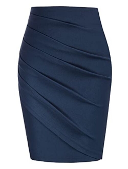 Women Elegant Runched High Waist Stretchy Short Pencil Bodycon Skirt