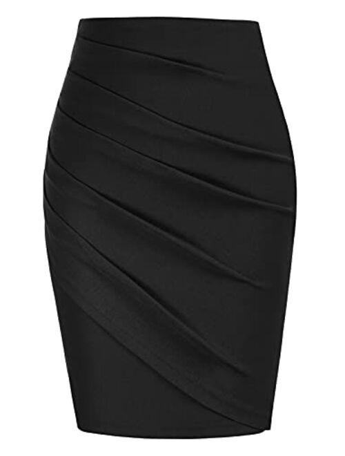 Belle Poque Women Elegant Runched High Waist Stretchy Short Pencil Bodycon Skirt