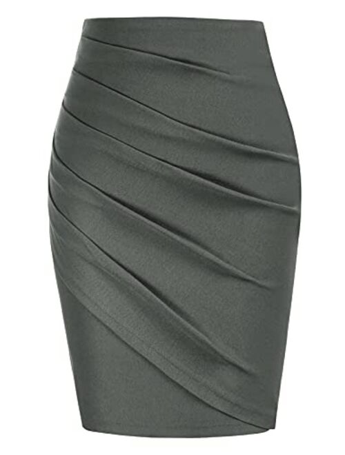 Belle Poque Women Elegant Runched High Waist Stretchy Short Pencil Bodycon Skirt