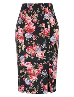 Women Midi High Waist Office Stretchy Pencil Skirt with Bow-Knot BP587