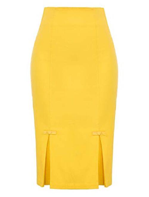 Belle Poque Women Midi High Waist Office Stretchy Pencil Skirt with Bow-Knot BP587