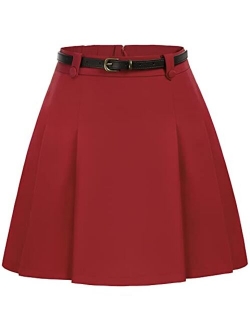 Women Vintage Novelty Mini Skirt A-line Skater Skirt with Pockets&Belts