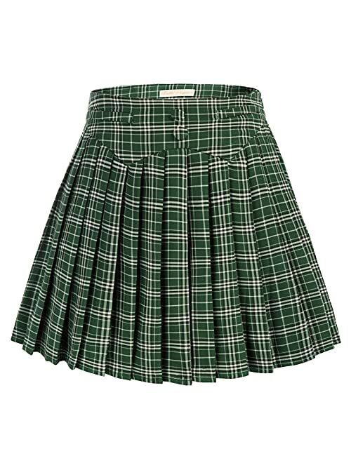 Belle Poque Women's Pleated Mini Skirts High Waist A-line Skater Skirt