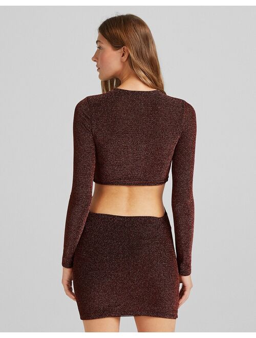 Bershka cut out twist detail glitter dress in copper