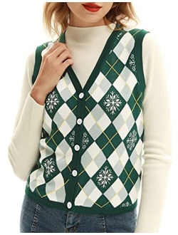 Women Vintage Sweater Vest V-Neck Sleeveless Sweater Vest Top