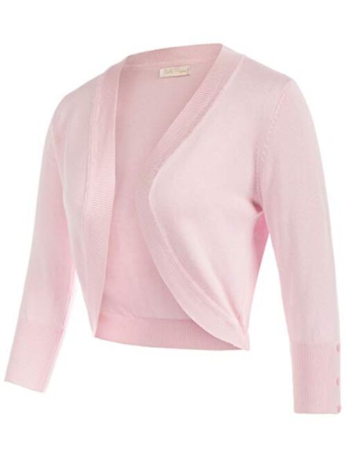 Belle Poque Womens 3/4 Sleeve Bolero Shrug Open Front Knit Cropped Cardigan